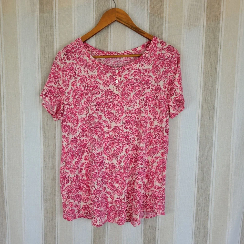 J. Jill Sleep Ultrasoft Pajamas Set Pink Floral Paisley Size Medium Cotton Modal